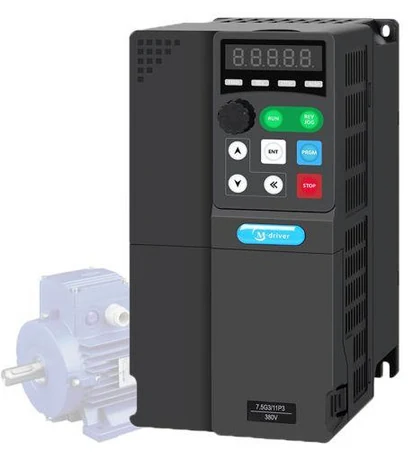 M-Driver VFD with keypad display and a motor
