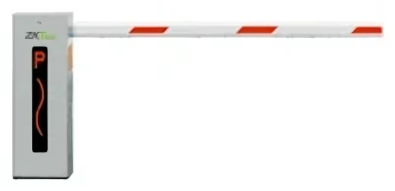 Parking barrier with red and white striped arm