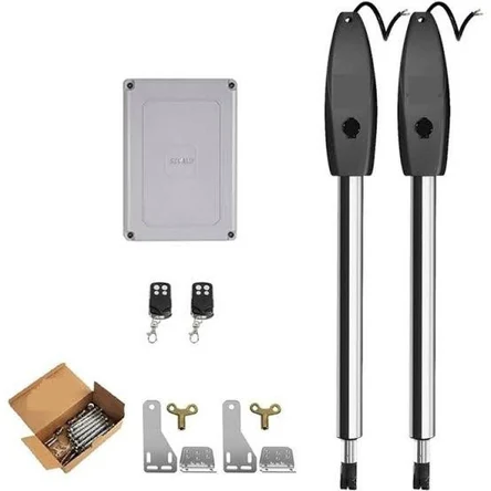 Swing gate motor kit with two linear actuators, control box, remotes and brackets