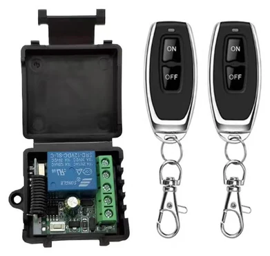 RF relay receiver with two ON / OFF key-fob remotes